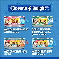 Vista 3 de Purina Friskies - Paquete variado de alimentos húmedos para gatos, Oceans of Delight en copos y filetes Prime (paquete de 40), latas de 5.5 onzas