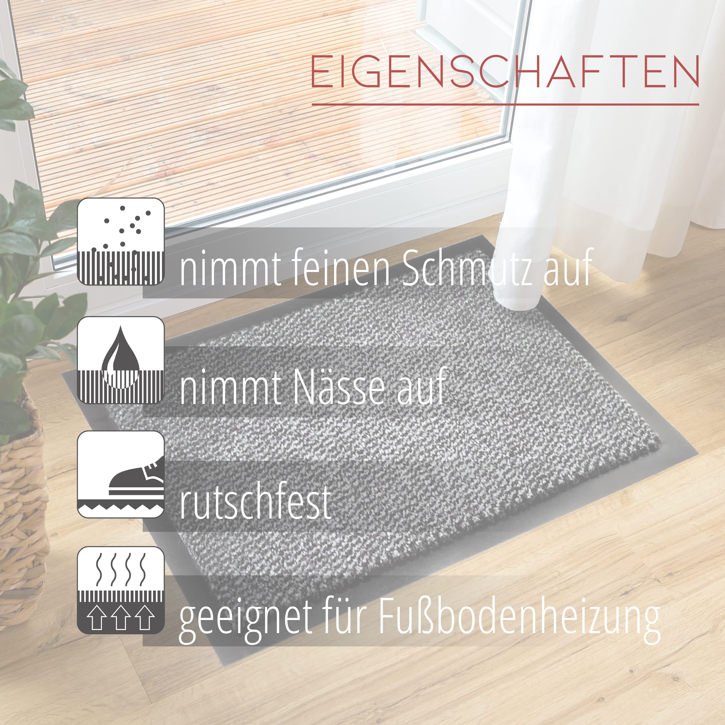 Carpido Zerbino Grigio screziato 60 x 90 cm per interni - Classico tappeto da ingresso ad asciugatura rapida - Tappeto antiscivolo - Zerbino resistente