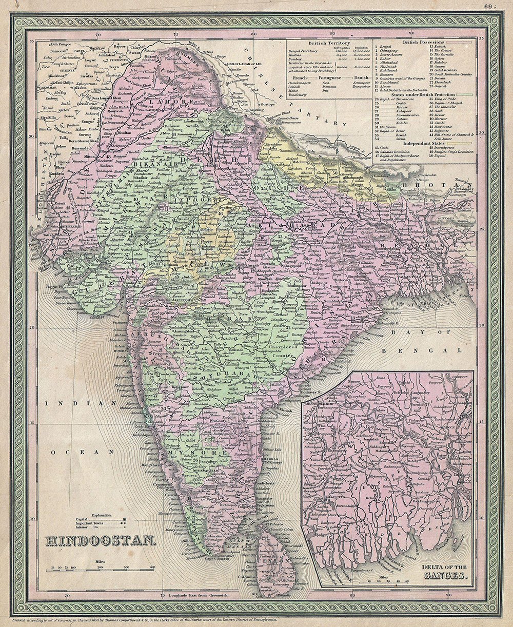Mapa de la India de Mitchell - Thomas Eakins: póster mate mediano para decoración de interiores