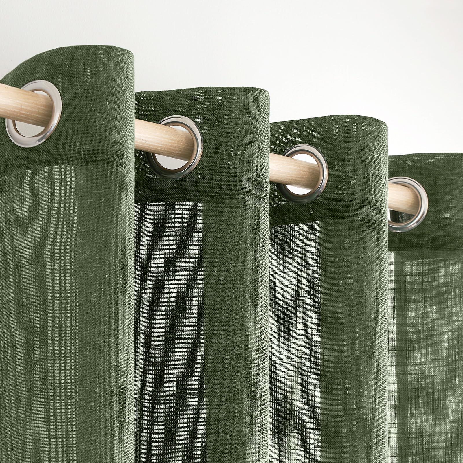 MIULEE Gardinen Vorhänge mit ösen Voile Vorhang kurz Modern Leinenoptik Halbtransparent Ösenvorhang für Wohnzimmer Kinderzimmer Raumteiler 2er Set Olivgrün 245x140 cm