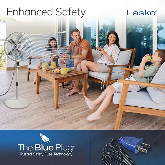 Lasko Cyclone Pedestal Fan, Adjustable Height, Remote Control, Timer, 3 Speeds, for Bedroom, Kitchen, Office and Living Room, 18, White, 1885, Large