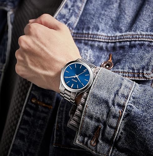 Miniatura 5 de BUREI Relojes para hombre de moda analógicos de acero inoxidable con movimiento de cuarzo impermeables, regalo para hombres.