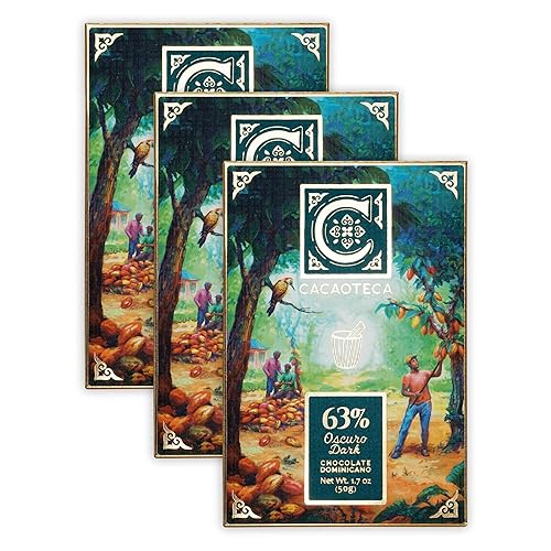 Cacaoteca 63% chocolate negro paquete de 3  Chocolate dominicano  grano a barra, de origen directo  Sin soja, sin gluten, vegano  Paquete