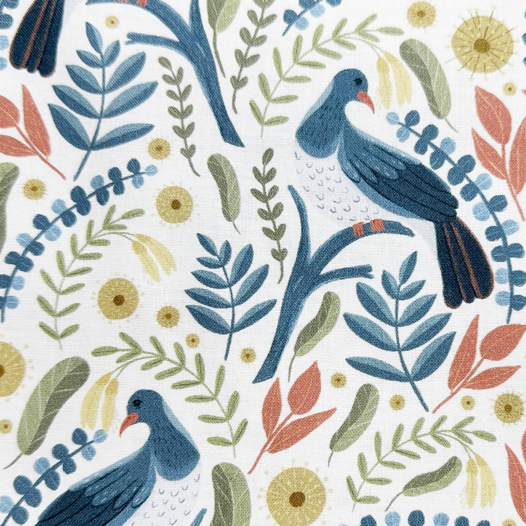 Nutex Fabric - Bird Stories - Kereru Bird Floral Print Craft Quilting Fabric Material