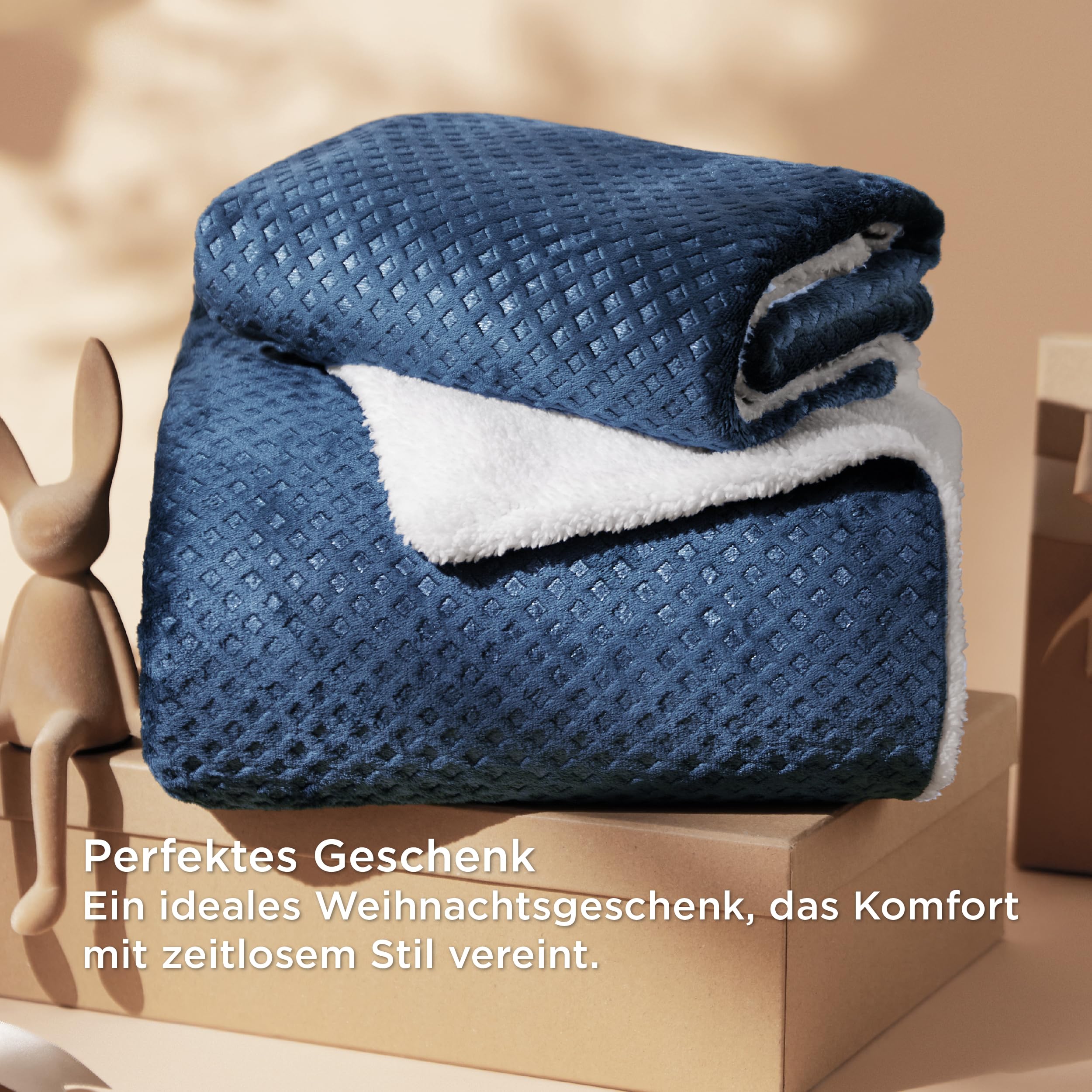 BEDSURE Wollig beddengoed, 200 x 200 cm, blauw, winterdekbedovertrek, fleece, met 2 kussenslopen van 80 x 80 cm, warme beddengoedsets met ritssluiting, knuffelig wafelpiqué, winterbeddengoed voor