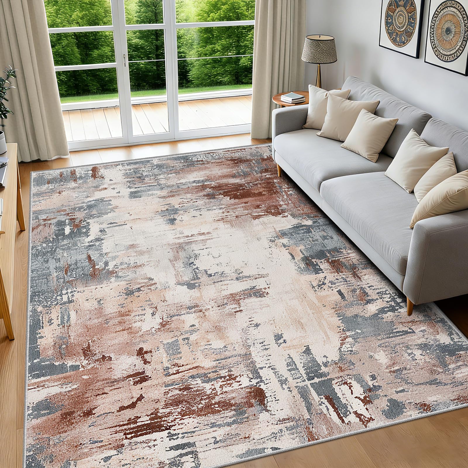 FTCJWL Washable Rugs for Living Room Large, Modern Abstract Oil Painting Design Area Rug, Non-Slip Short Pile, Foldable Machine Washable Rug for Bedroom Dining Room Kitchen — image 1