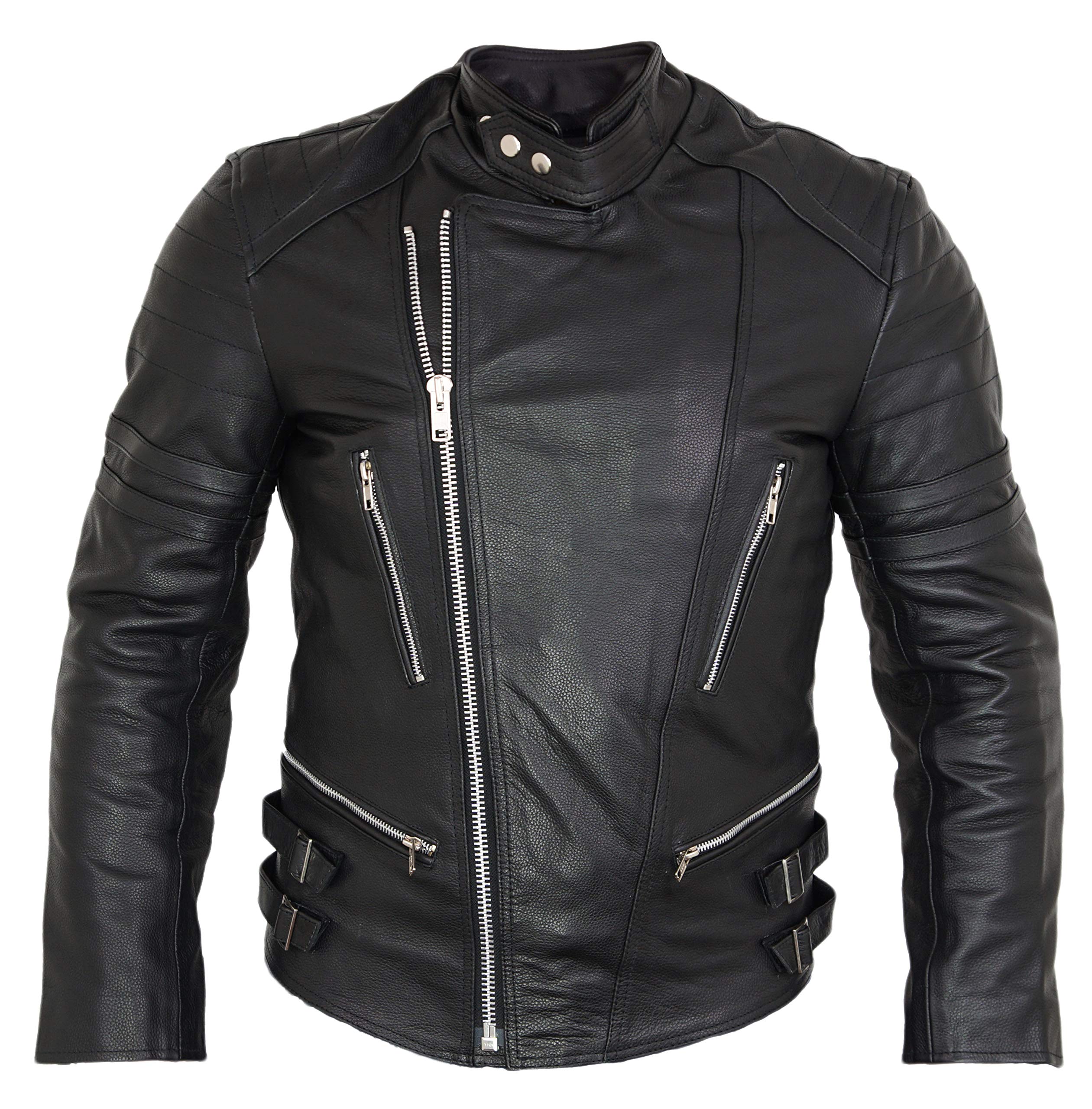 MDM Retro Motorrad Lederjacke in Schwarz