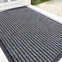 OLANLY Grey Waterproof Front Door Mat 29.5x17 - Heavy Duty Indoor Outdoor Doormat, Fade Resistant, Low Profile Entry Mat