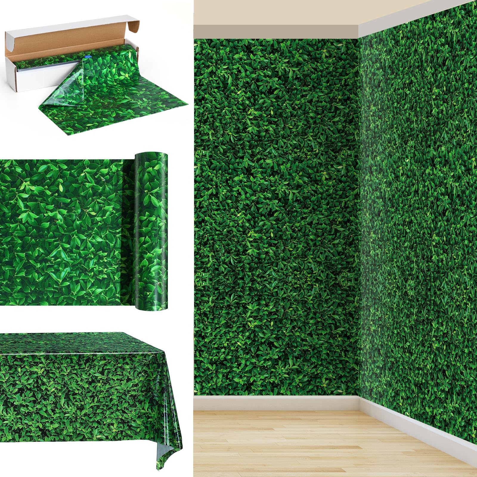 Tatuo 1 Roll 54 Inch x 100 Feet Jumbo Green Leaves Photography Leaf Backdrop 3D Waterproof Tree Leaves Background Photo Booth Prop Green Leaf