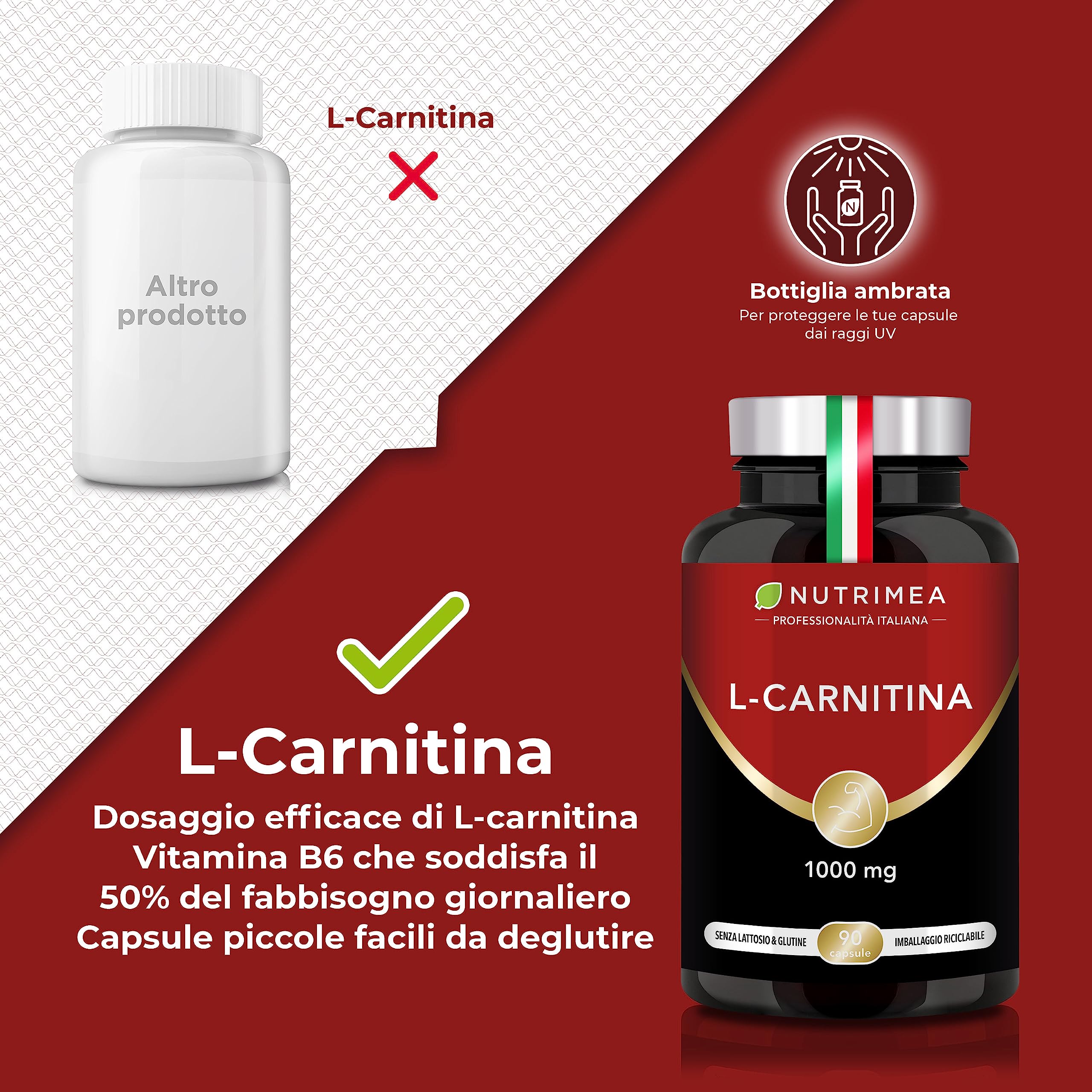 tartrato di l carnitina L-Carnitina Tartrato | 1000 mg | Trasforma gli Acidi Grassi in Fonte di  Energia | Recupero muscolare | Pre-Allenamento | Con vitamina B6 | 90  capsule