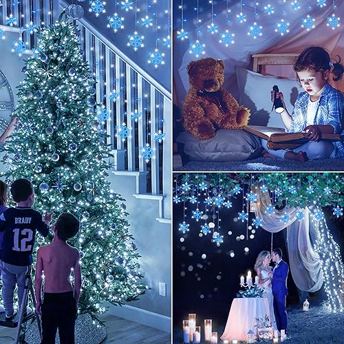 Miniatura 6 de Luces de carámbano de copo de nieve de Navidad, 6.5 pies, 144 luces LED con 12 gotas, temporizador, 8 modos conectables, luz de hadas impermeable