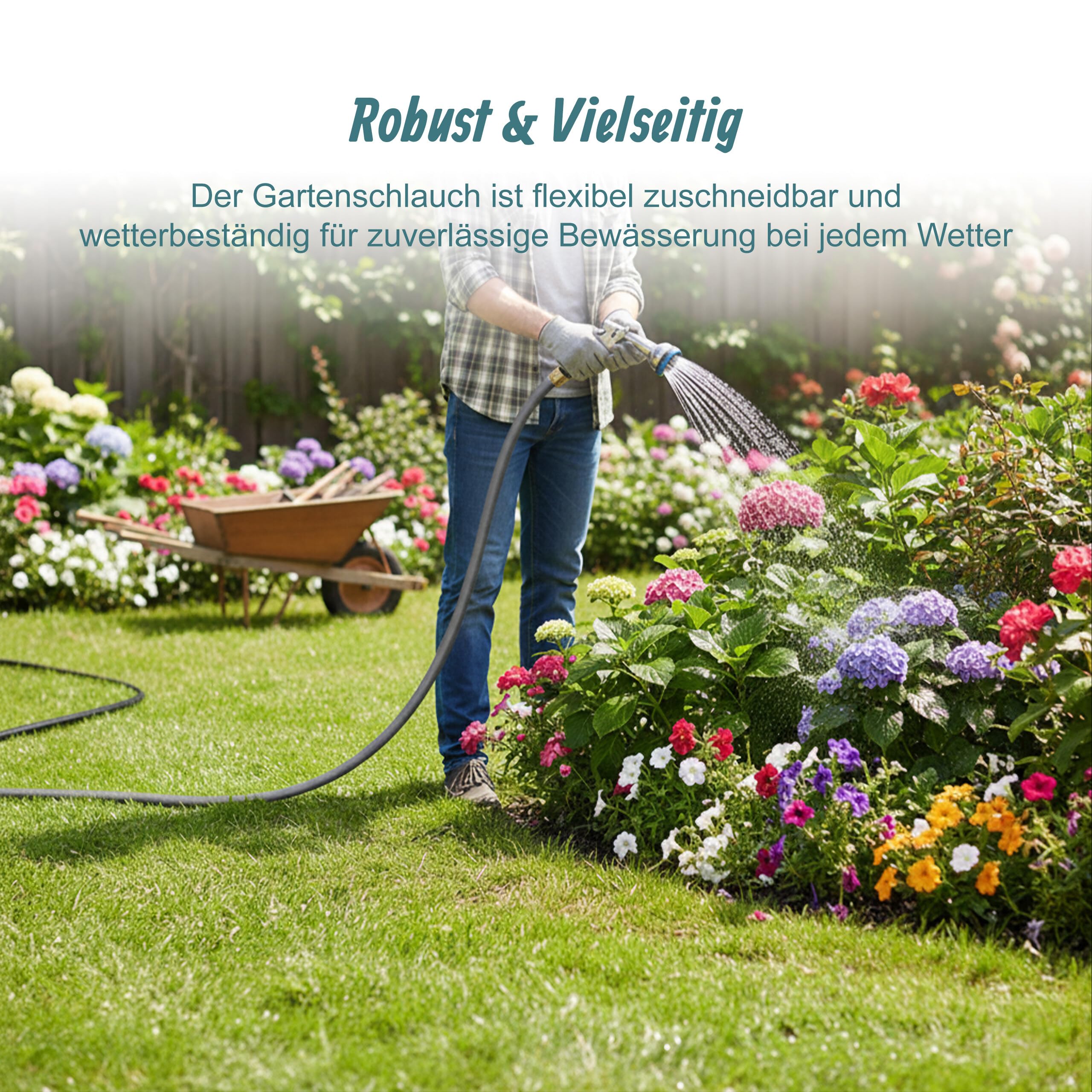 Relaxdays Gartenschlauch, 50 m, universeller Wasserschlauch 1/2", UV- & wetterfest, Gewebeschlauch Garten, PP, grau
