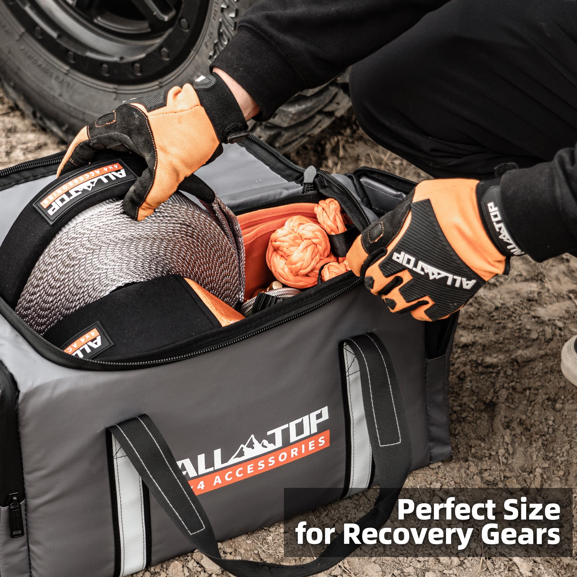 ALL-TOP Recovery Pack 7 in 1: borsa per attrezzi fuoristrada resistente all'acqua con cinghia di traino, salva-albero, cinghia di estensione, ammortizzatore e 2 grilli morbidi