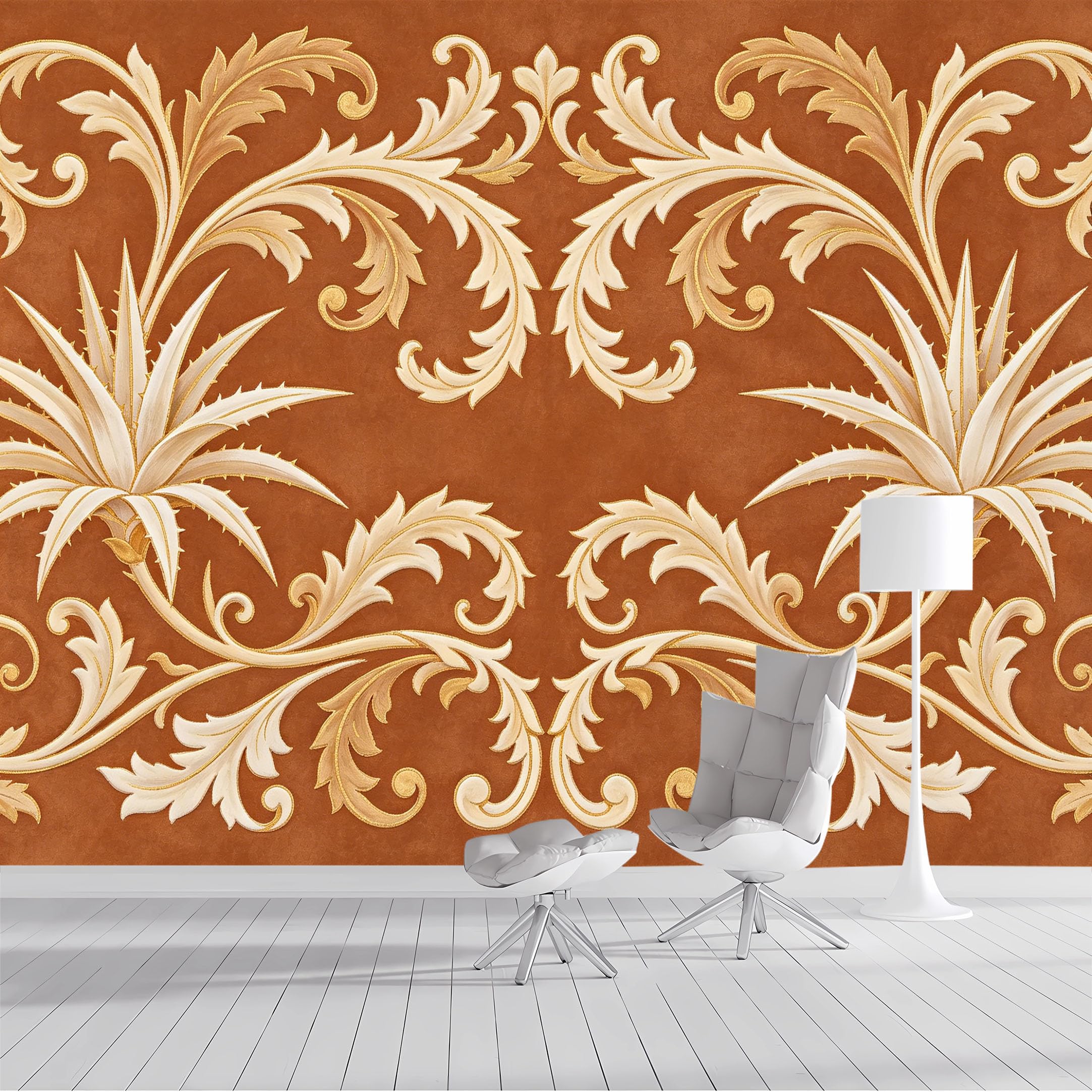 Custom Size Wall Mural Baroque Floral Scroll Victorian Acanthus Leaf Pattern Oil Painting SelfAdhesive Wall Fabric Removable Peel and Stick Wallpaper for Living Room Bedroom Bathroom