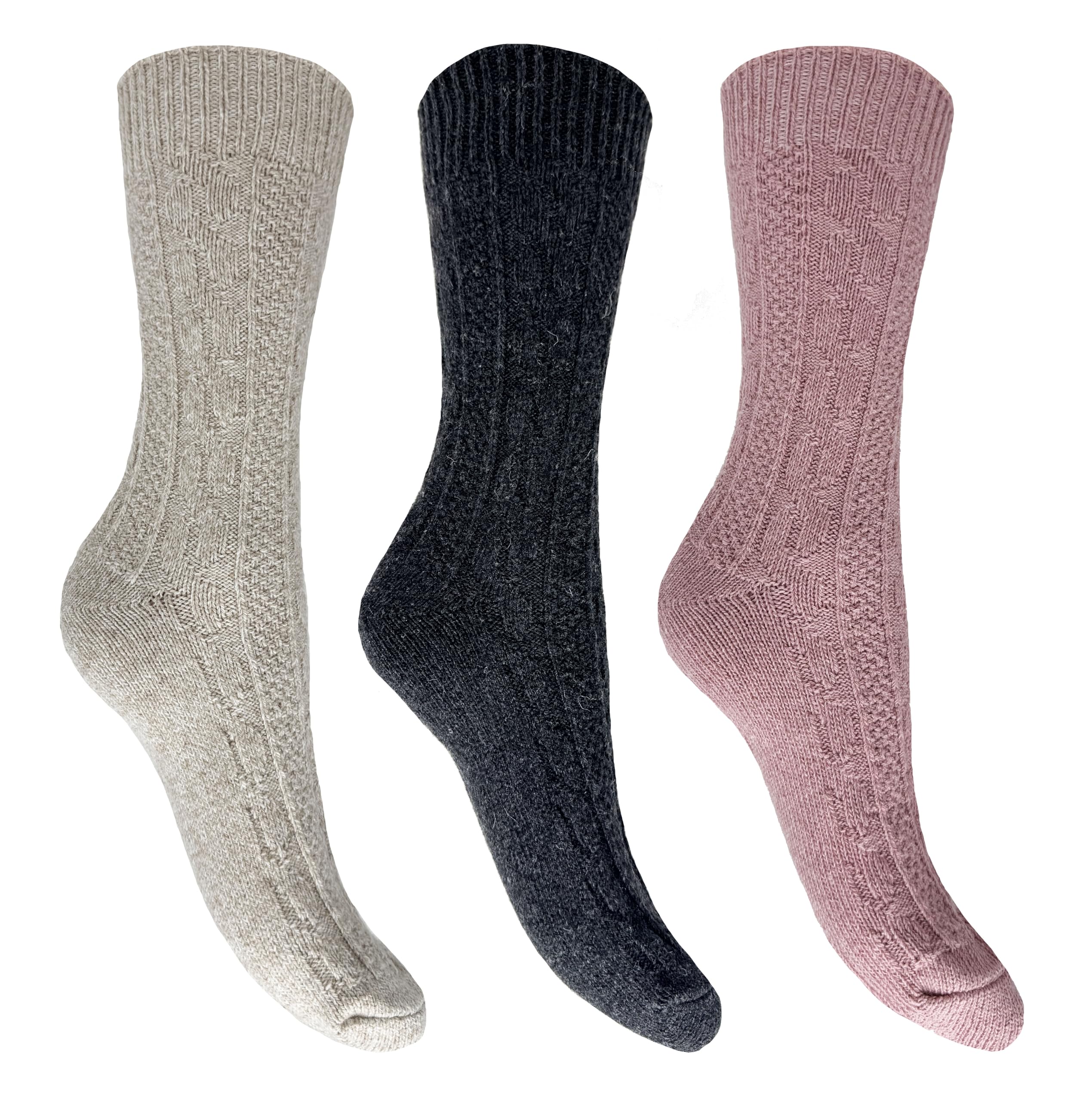Bramble Women's Assorted - Wool Blend - Luxury Walking Boot Socks, Wool Sock | 3 Pairs | U.k. Size 4-7 | Pink, Oat, Charcoal, Outdoor Comfort, Running, Hiking, Outdoor Activities Warm Sock
