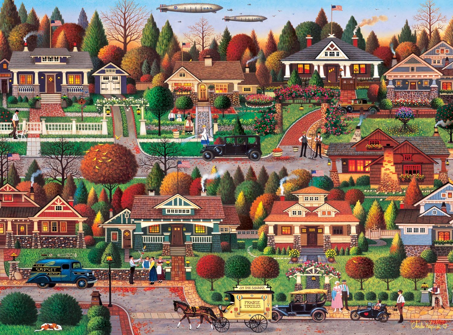 Buffalo Games - Charles Wysocki - Labor Day in Bungalowville - 1000 Piece Jigsaw Puzzle : Toys & Games