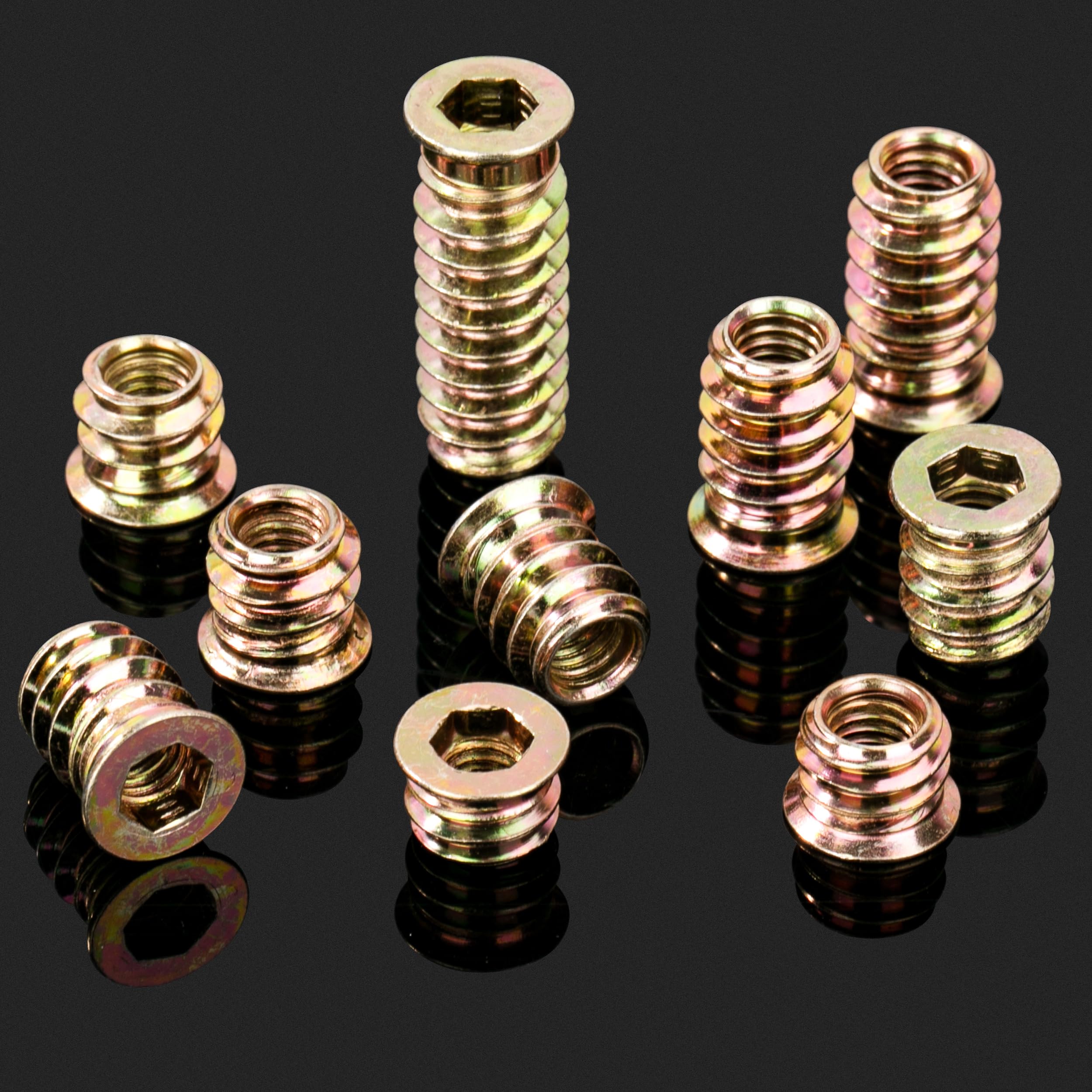 Boccole Filettate per Legno M4 20 Pezzi Inserti Filettati in Acciaio Zincato M4x10mm Rivetti Filettati con Chiave Esagonale per Mobili in Legno
