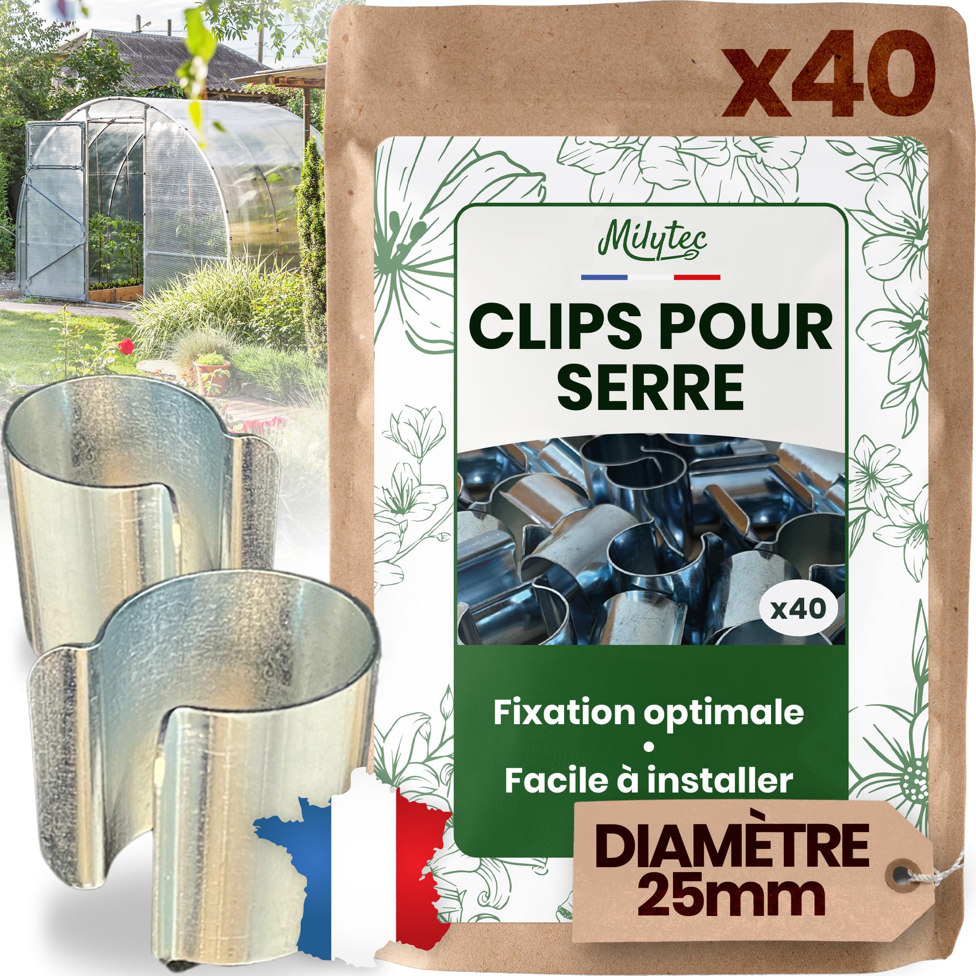40 Clips pour Serre de Jardin 25mm - Accessoire Fixation Bâche Serre - Attaches de Jardinage Professionnelles