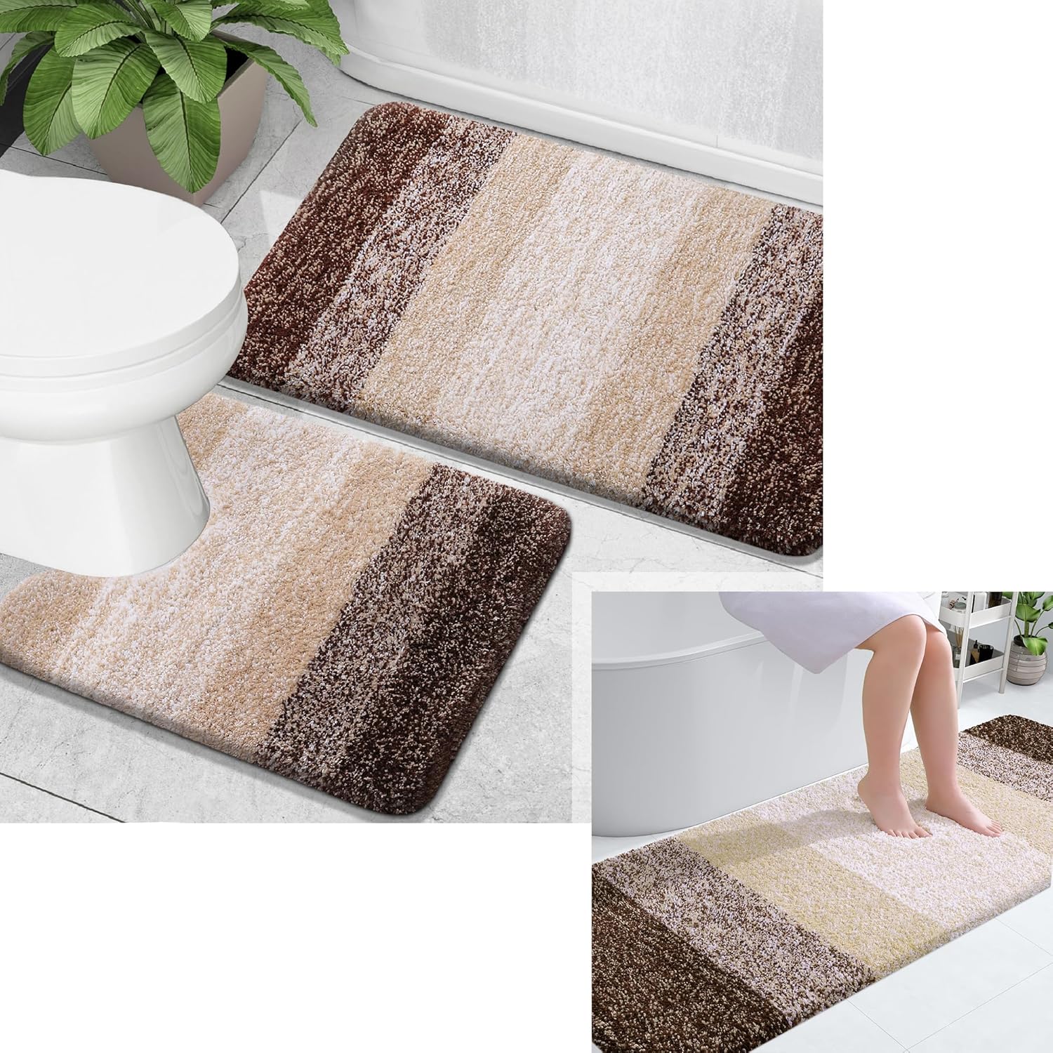 Amazon.com: OLANLY Ombre Bath Rug and Bathroom Rugs Sets 2 Piece, Bath ...