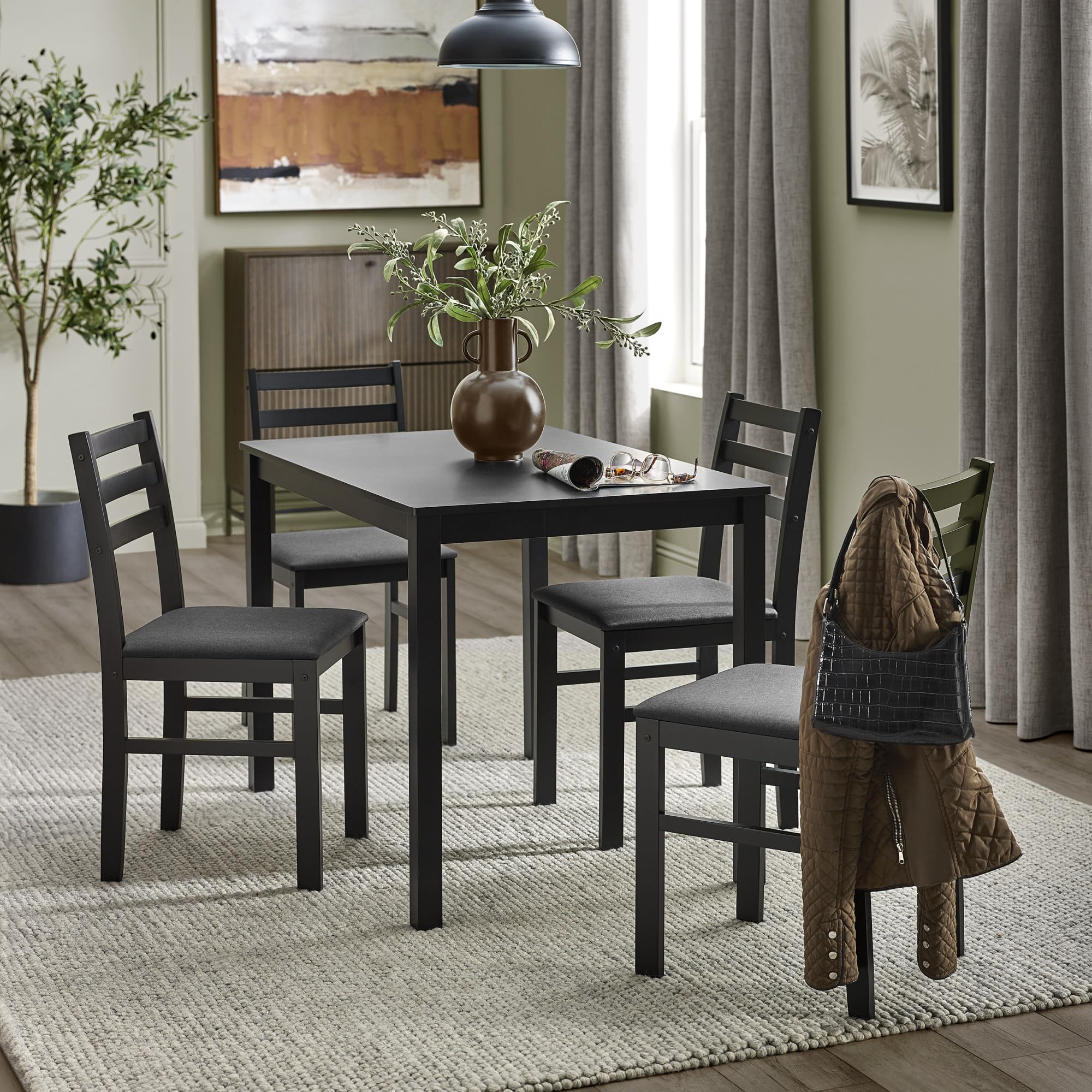 Julian Bowen Keats Black Rectangular Table with 4 Chairs Dining Set