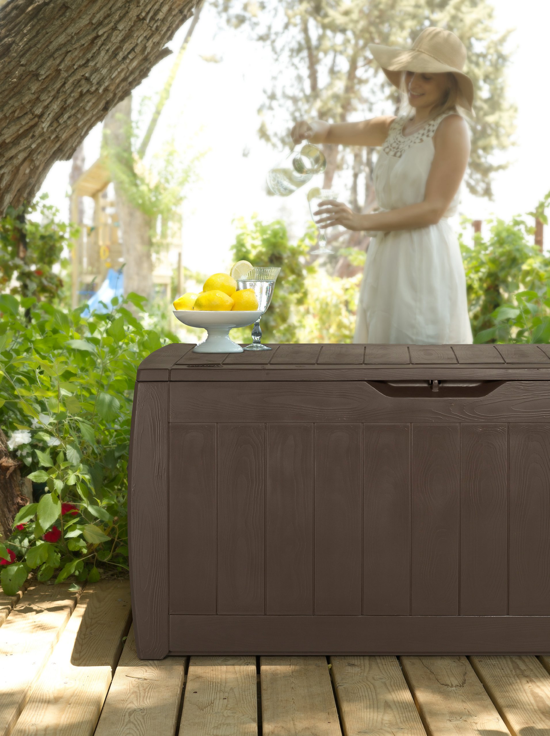 Keter Malle Hollywood Boîte de rangement, Marron, 270L, 117,5 x 45 x 57,3 cm