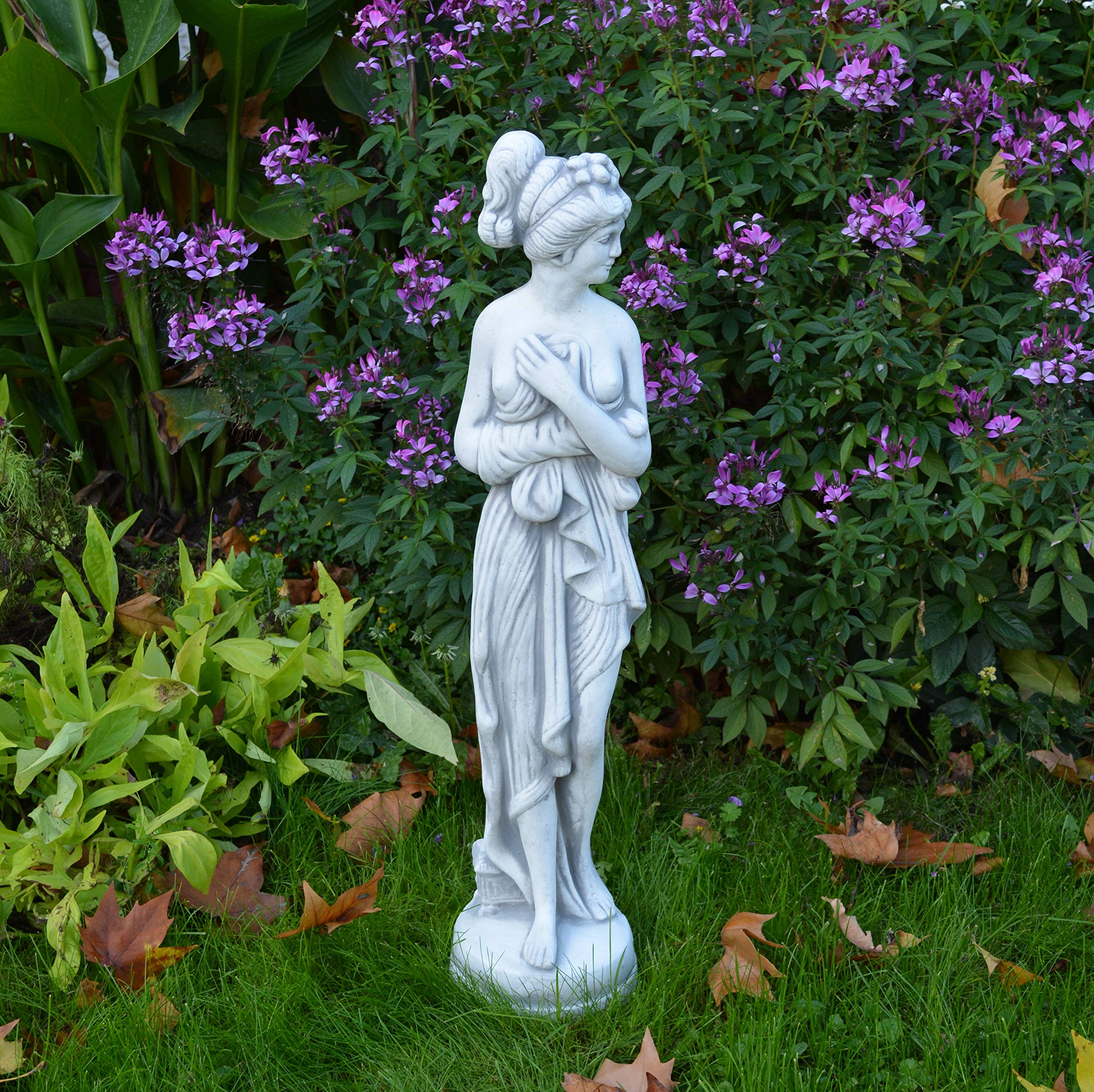 gartendekoparadies.de Statue der Pandora auf Rundem Sockel, Steinfigur, Grau, Frostsicher aus Steinguss, H. 73 cm, 12 kg für Außenbereich