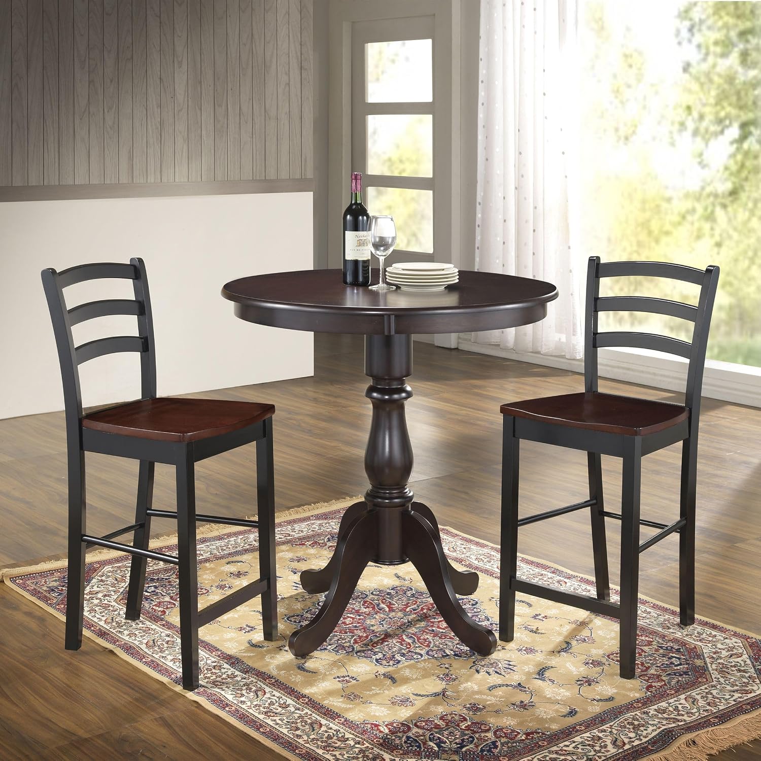 Carolina Chair & Table Farview Round Bar Table – Wooden Top with Carved Legs, Pedestal Base Table - Seat 2-4 Person Classic American Style Accent Furniture for Kitchen or Dining Room (Espresso, 36")