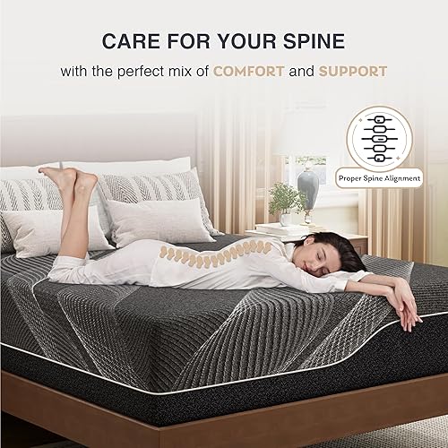 Miniatura 4 de Colchón tamaño Queen, espuma viscoelástica de gel de 14 pulgadas, enfriamiento y alivio del dolor de espalda, certificado CertiPUR-US, sin fibra de