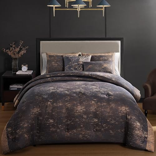 Bebejan Texture Jacquard 5 Piece Comforter Set, Queen, Grey | Tencel Lyocell Blend with Cotton Sateen Reverse, Luxury Jacquard Bedding Set, 1 Comforter, 2 Shams & 2 Decorative Pillows