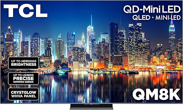TCL 85-Inch Class QM8K Series QD-Mini LED 4K UHD Google Smart TV Next Generation Mini-LED TV - QLED, 144hz, 288hz VRR, No Bezel Design, Unrivaled Picture Quality, Ai Processing (85QM8K, 2025 Model)