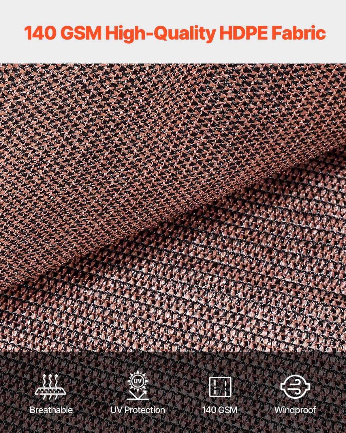VEVOR Voile d'ombrage 90%, 2440 x 3660 mm, Filet d'ombrage avec œillets en Acier INOX, Toile de Protection en PEHD Haute densité 140 g/m², pour extérieur, terrasse, Jardin et arrière-Cour, Marron