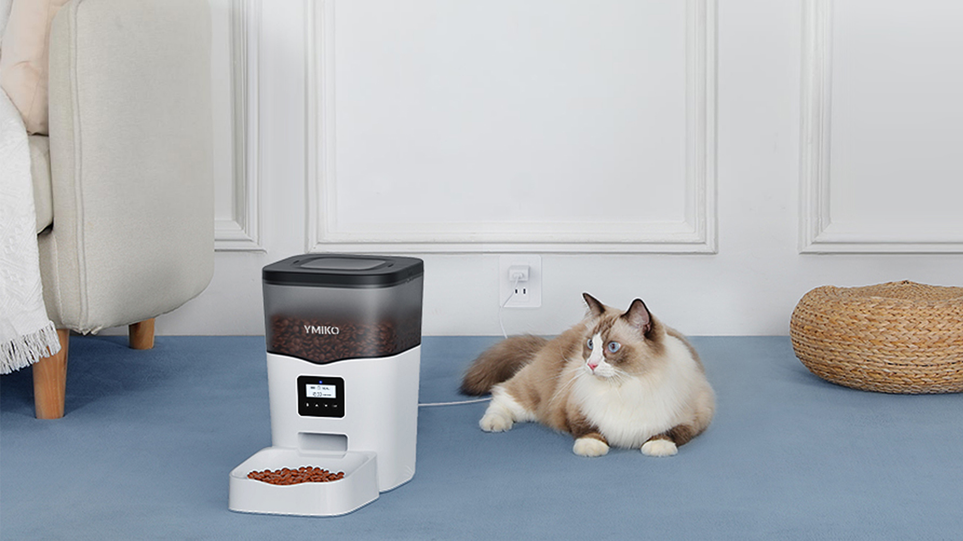 Ymiko Automatic Cat Feeder, Cat Food Dispenser with Voice Recorder