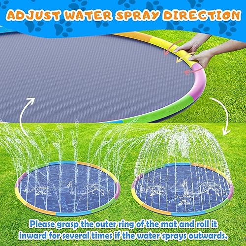 Miniatura 10 de Toffos - Alfombrilla grande para salpicaduras de 13 pies, aspersor para perros y niños, 0.020 in de grosor, duradera y plegable, colorida alfombra