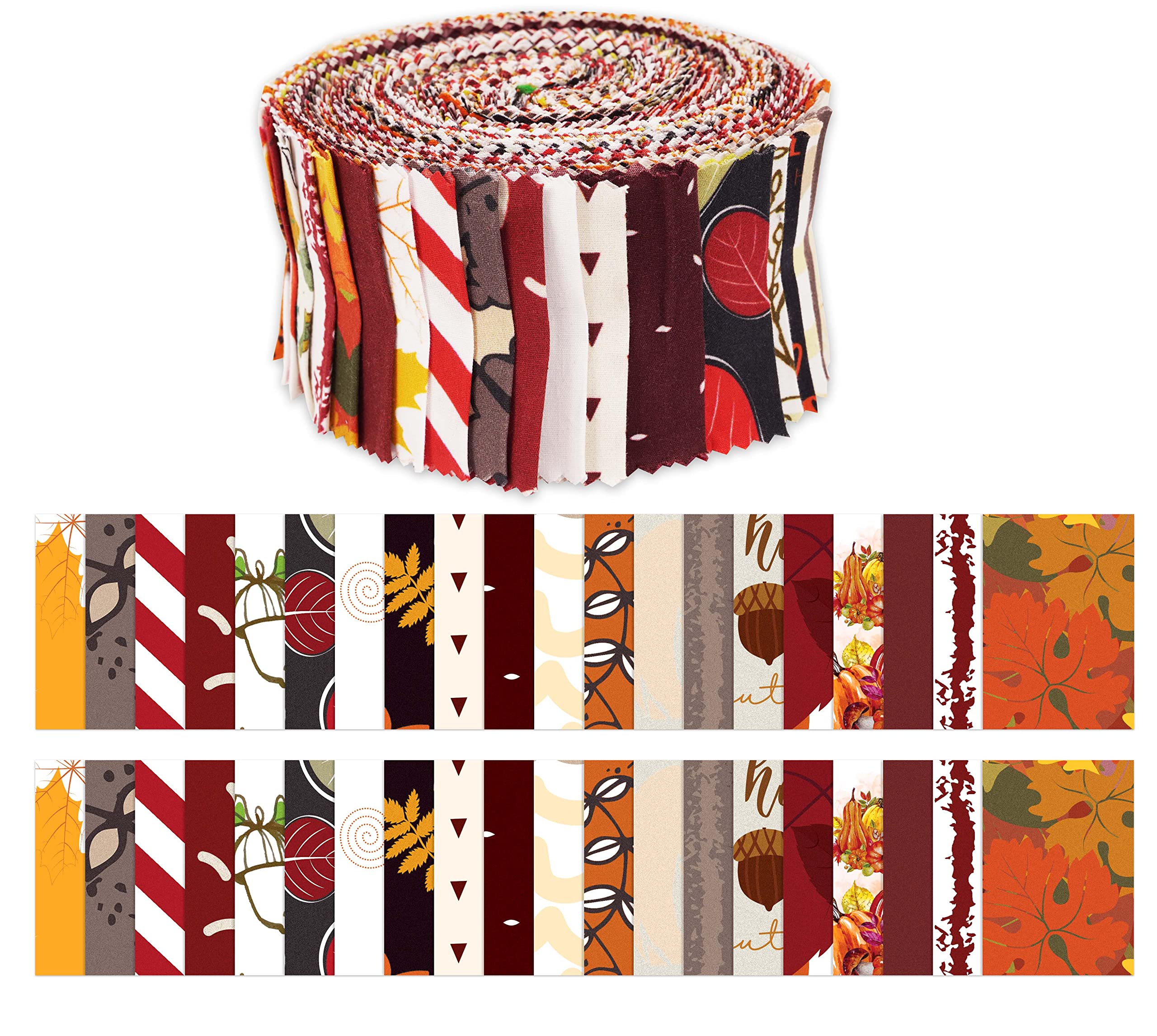 Soimoi 40Pcs Autumn Fall Theme Print Cotton Precut Fabrics for Quilting Craft Strips 2.5x42inches Jelly Roll - Multicolor