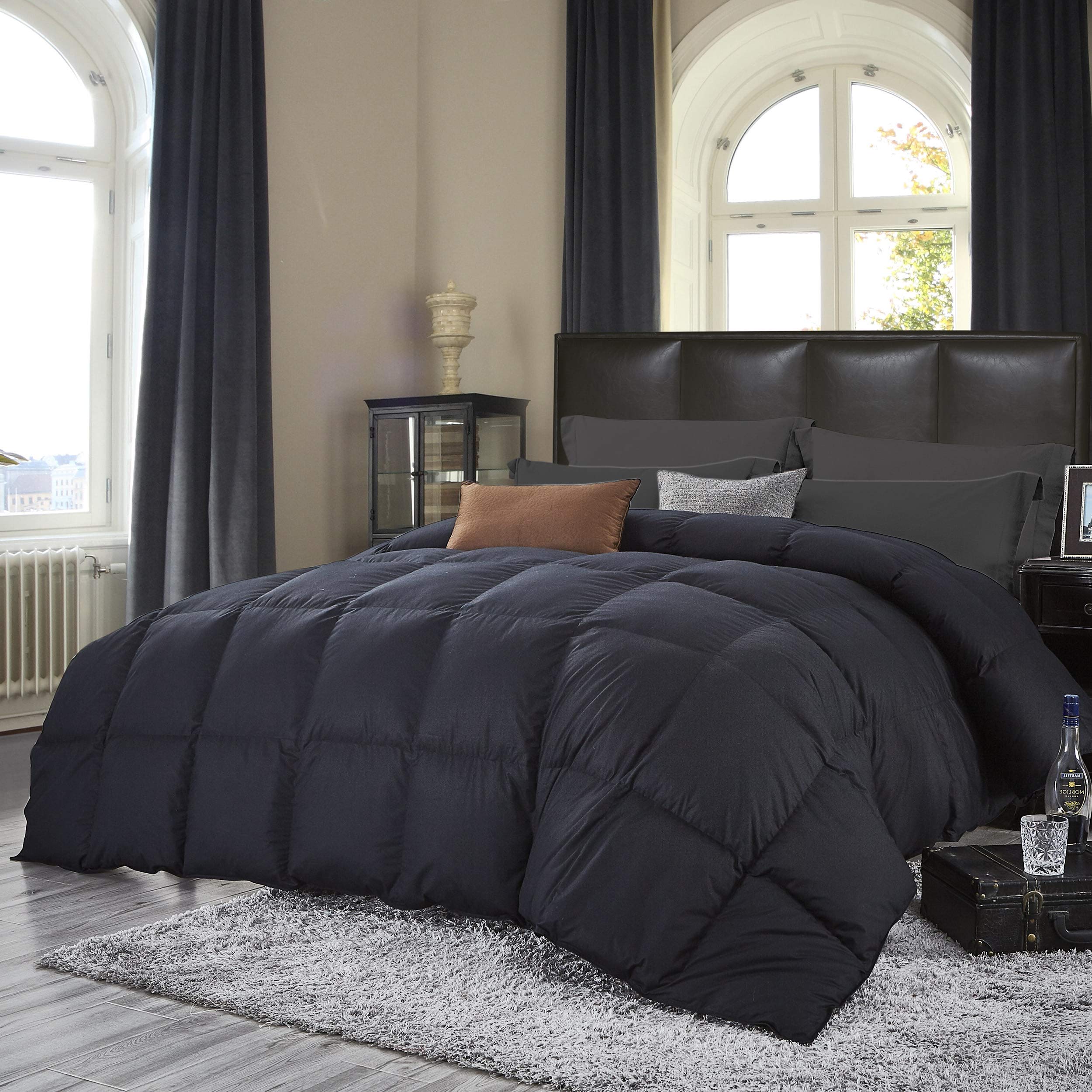 Luxurious All Season Goose Down Comforter California King Size Duvet 1200 Thread Count, Classic Black, 100% Egyptian Cotton, 750 Fill Power, 65 Oz Fill Weight (California King, Black)