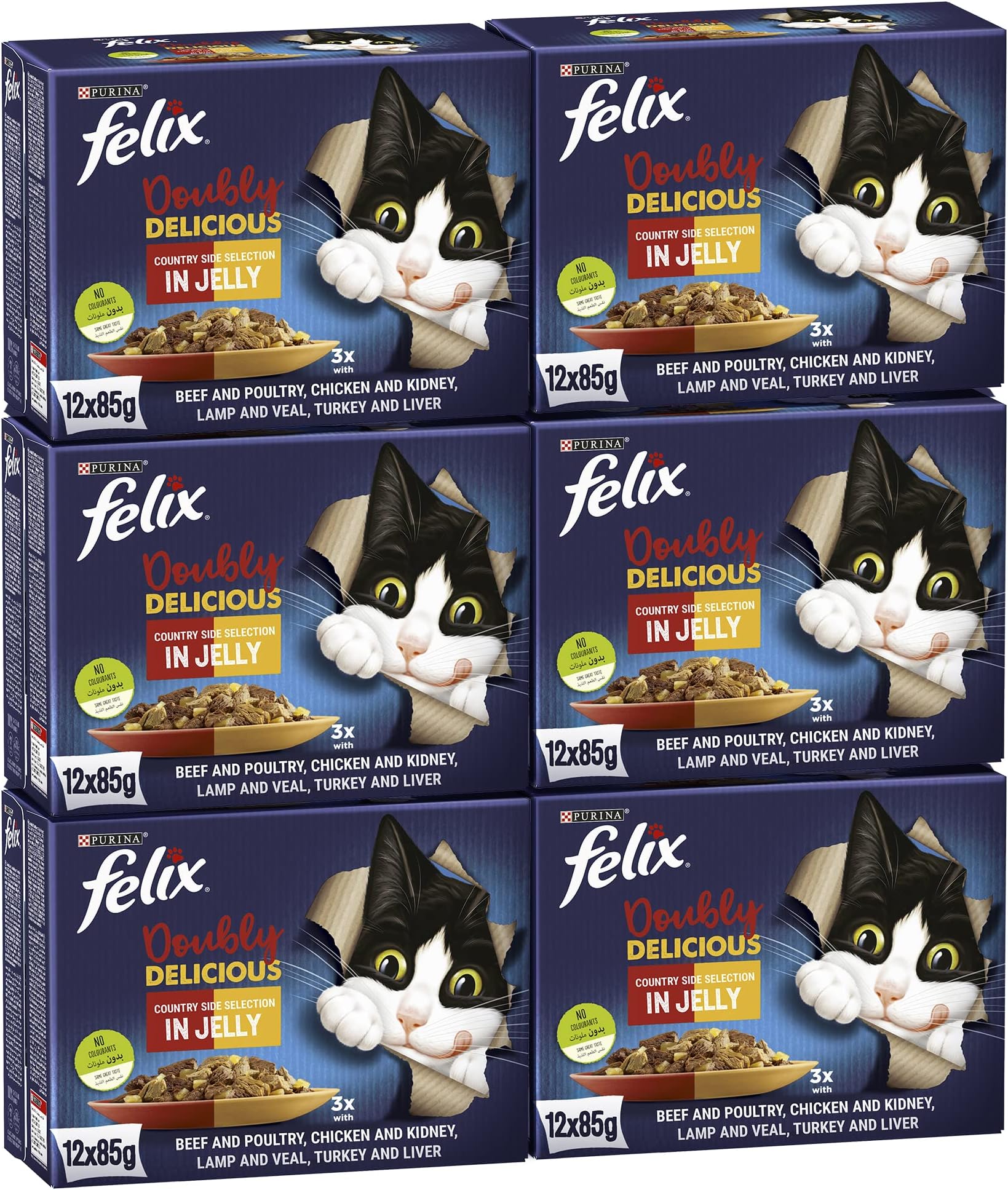 Purina Wet Cat Food Felix Doubly Delicious Country Side Selection in Jelly 85g, 72 Sachets