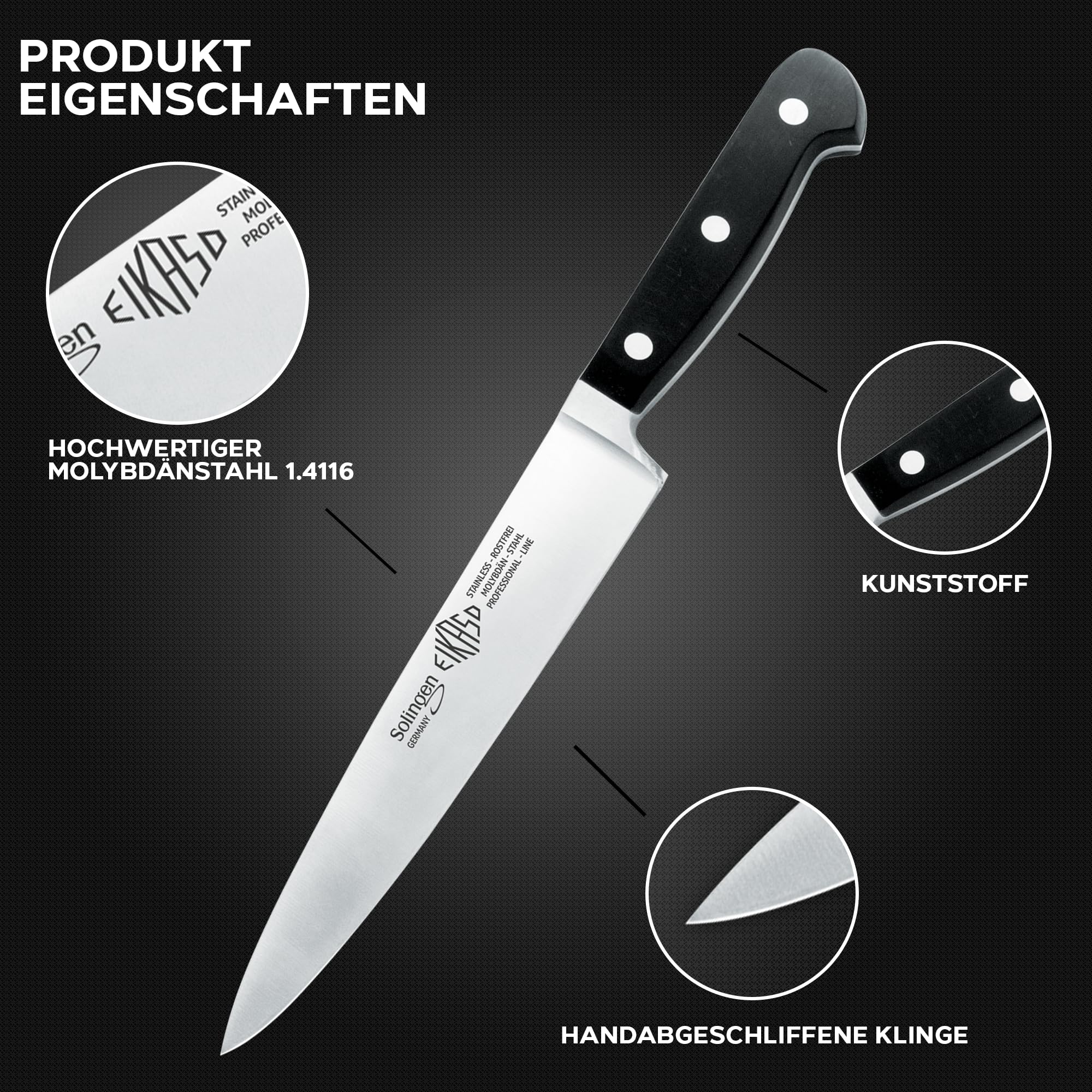 EIKASO Solingen Schinkenmesser geschmiedet 18cm Klinge aus Molybdänstahl 1.4116 Profi Küchenmesser Schlachtermesser Fleischmesser ergonomischer Griff…