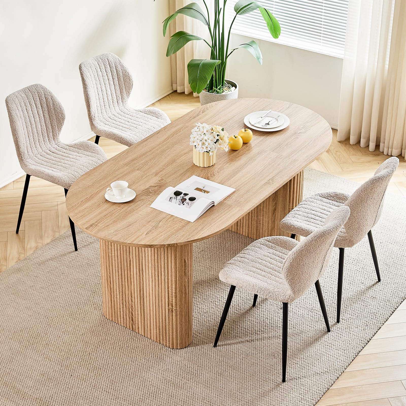 GrandCA HOME Table à Manger Ovale en Bois, Table de Cuisine Moderne de 180 CM, Grand Bureau en MDF pour 6 à 8 Personnes (Marron Clair)