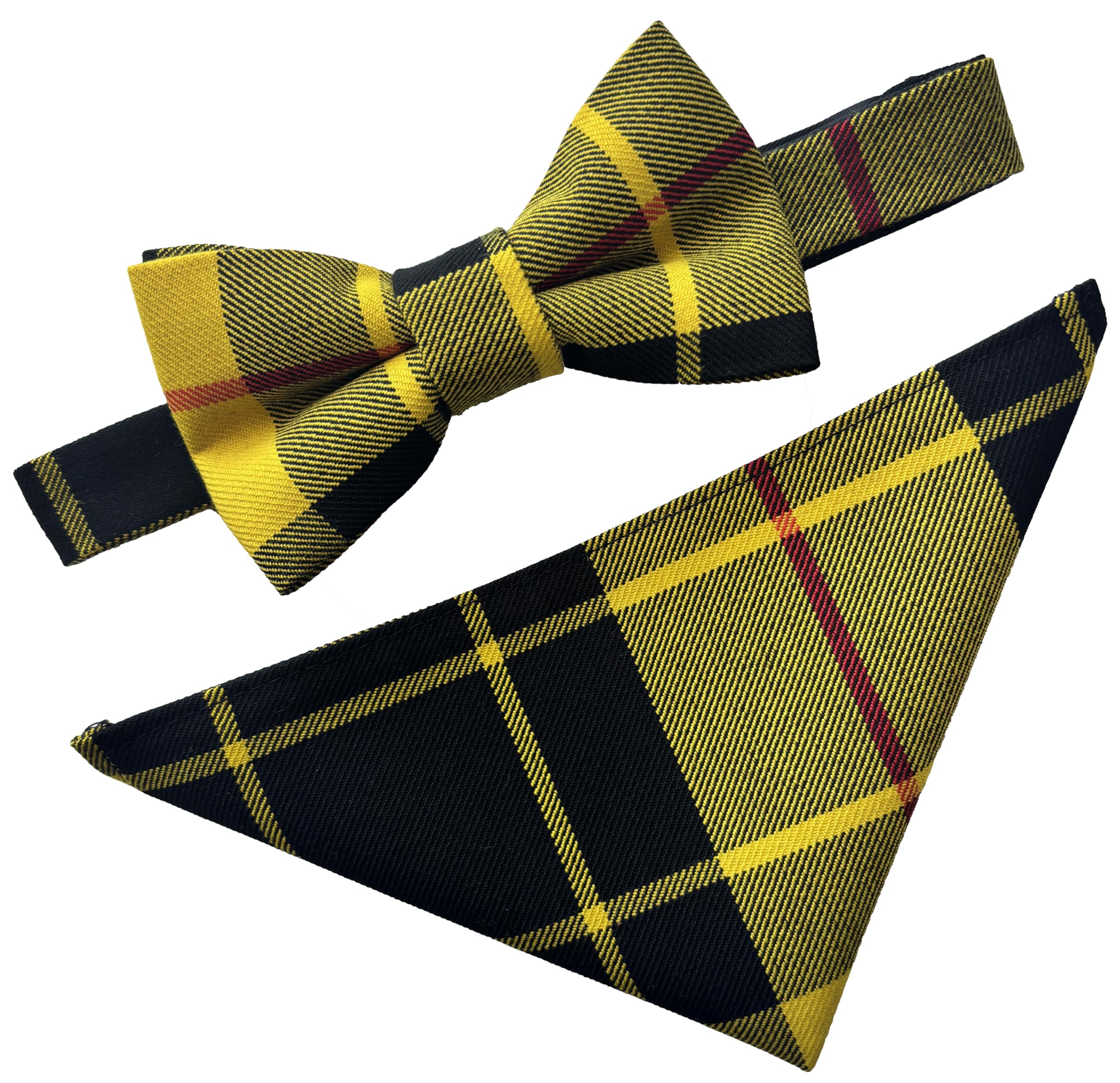 Men's MacLeod Of Lewis Yellow Universal Tartan Scottish Check Bow Tie & Hanky Set