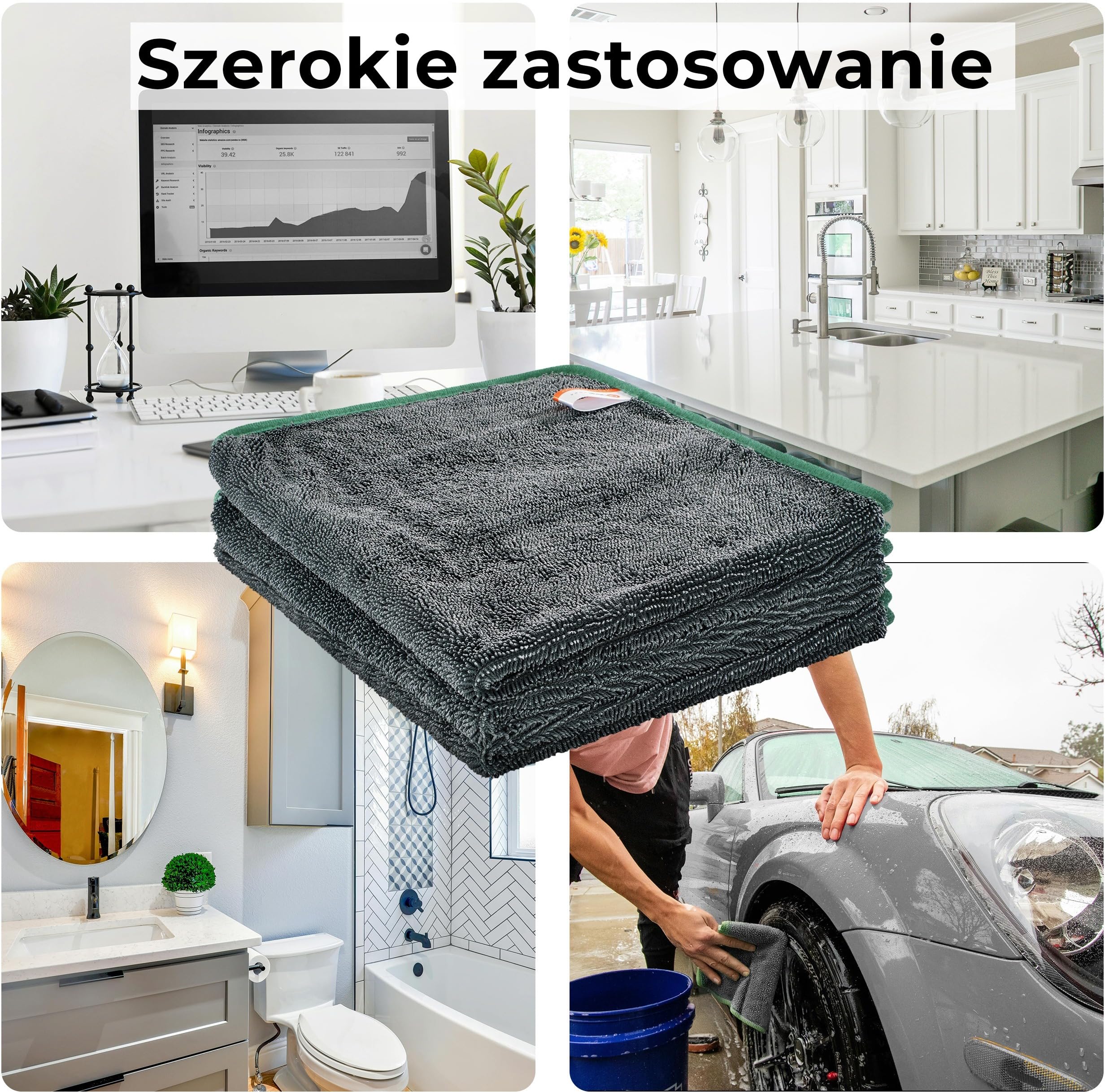 Quest ściereczka z mikrofibry do osuszania auta So Dry 50x60 cm, 24 szt. | Superchłonny ręcznik 650 g/m² do osuszania karoserii, szyb i felg, delikatny dla lakieru, dwustronny, wielorazowy