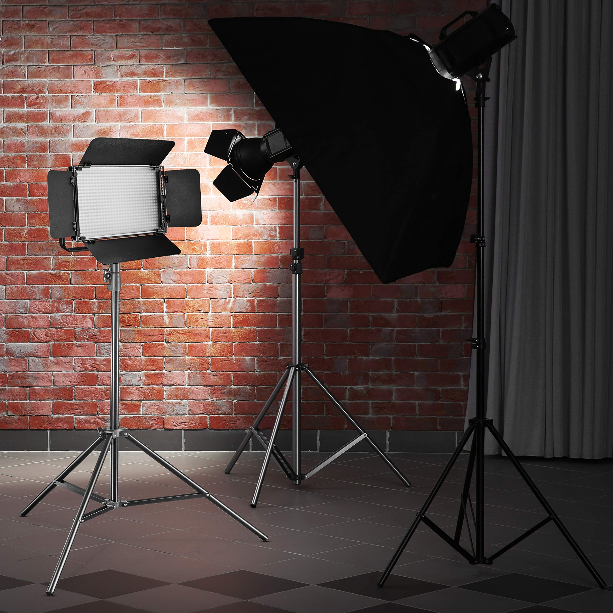 Walimex pro FT-8051 Lampenstativ 260cm - Lichtstativ mit Federdämpfung, Höhe max 260 cm, 5 kg Traglast, Aluminium, für Fotografie Studio Outdoor, mit Tasche und Adapter, Schwarz