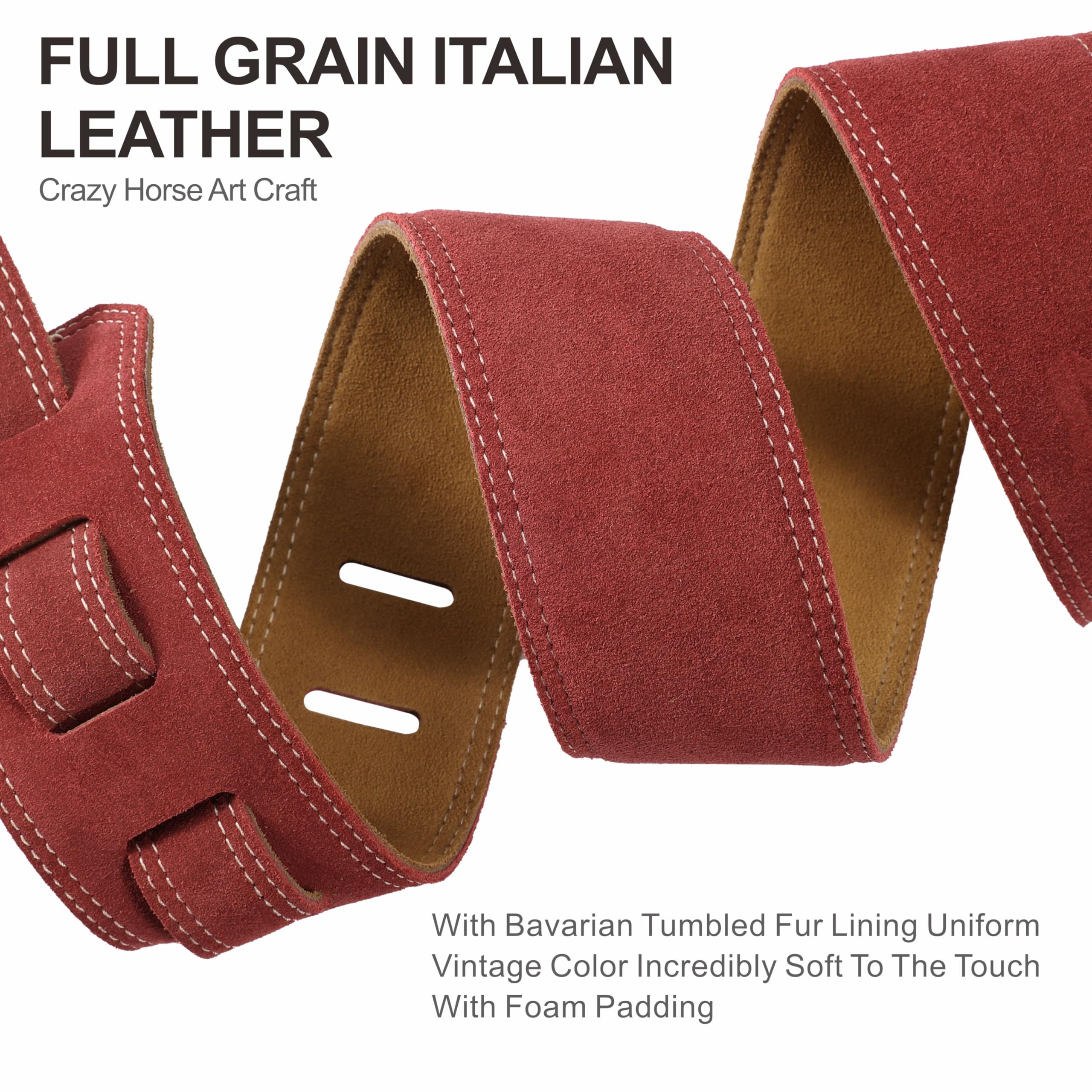 Nefelibata Guitar Strap, 2.5" Wide Bavarian Tumbled Leather Guitar Straps with Foam Padding and Cable Storage Loop - Image 3