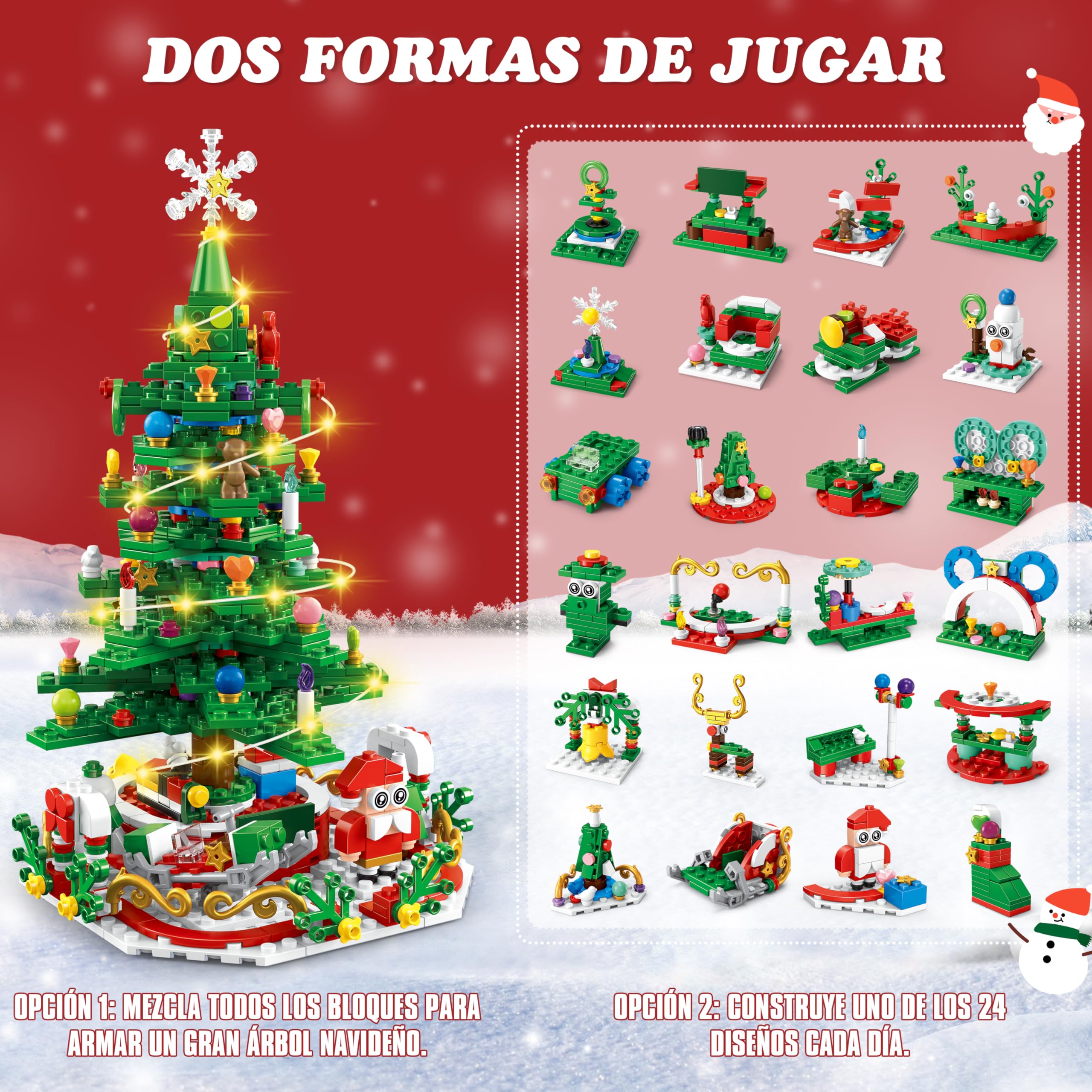 MOMOSTAR Calendario Adviento 2025, LED Bloques de Construcción con Árbol de Navidad 701 Piezas, Calendario Adviento Juguetes 24 in 1, Navidad Decoración Regalo para Niños Adultos partir de 6 años — view 5