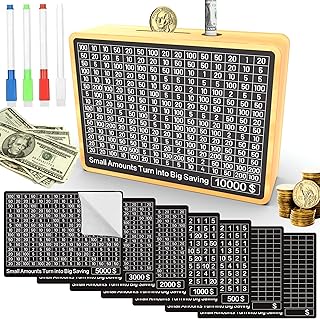 Piggy Bank for Adults Kids, Wooden Coin Bank for Boys and Girls, Cash Vault Money Saving Box with Counter $10000 $5000 $3000 $1000 Savings Challenge Money Box with Money Target and Numbers (Wood Box)