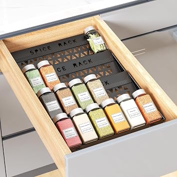 BOIVSHI Spice Drawer Organizer, 4 Tier Metal Spice Organizer for Drawer Insert, Spice Organization for Drawer, Kitchen, Countertop, Pantry Jars Not Included
