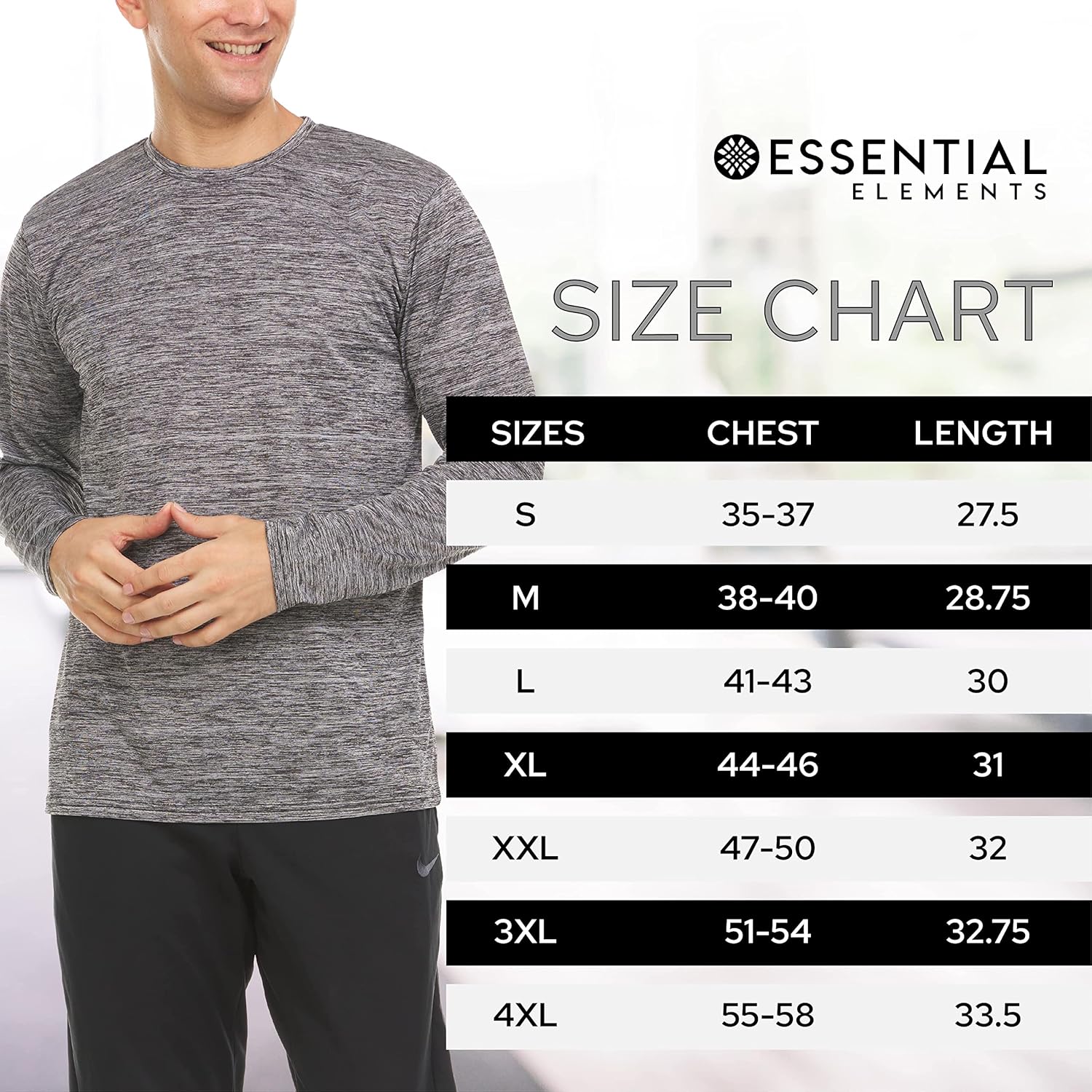 Essential Elements Mens Active T-Shirt - Quick-Dry Athletic Workout Training Crew Neck Long Sleeve Top 5 Pack - Image 6