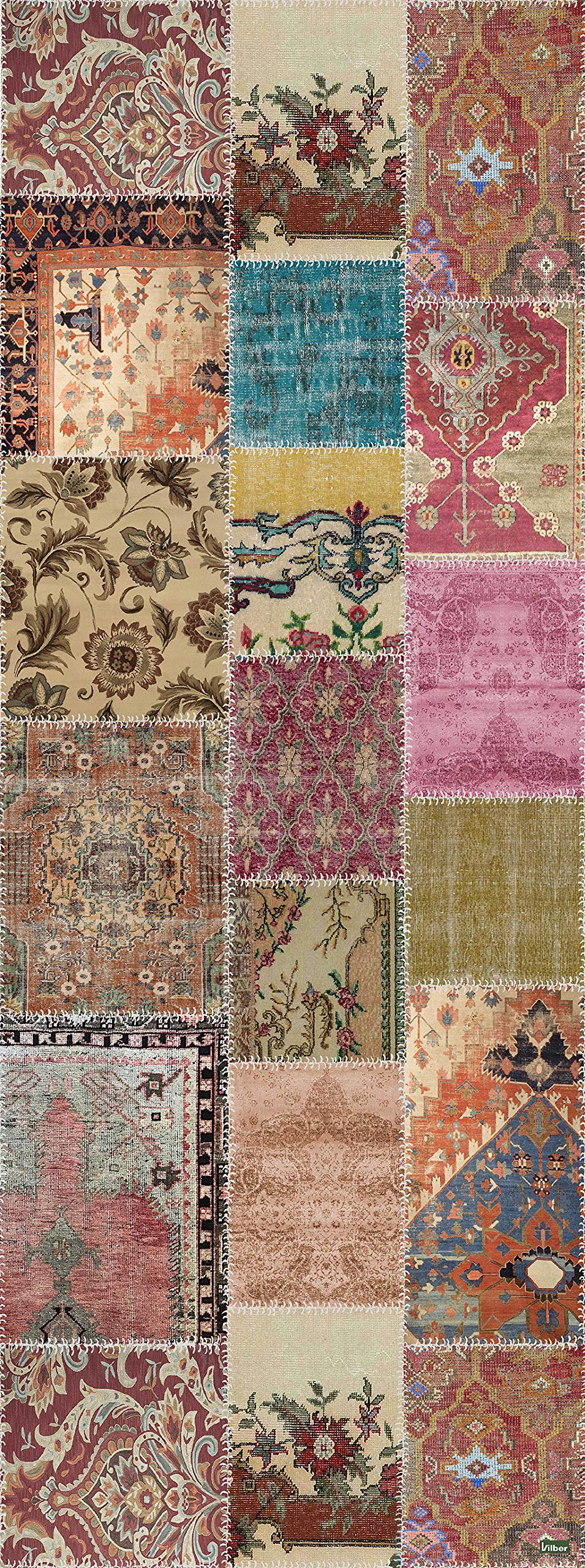 Vilber, Alfombra Vinilo, Patchwork, Pasillo, Cocina, Salón, Hogar. Multicolor. Diferentes tamaños. Medida: 52x140 cm. Sharif 01.