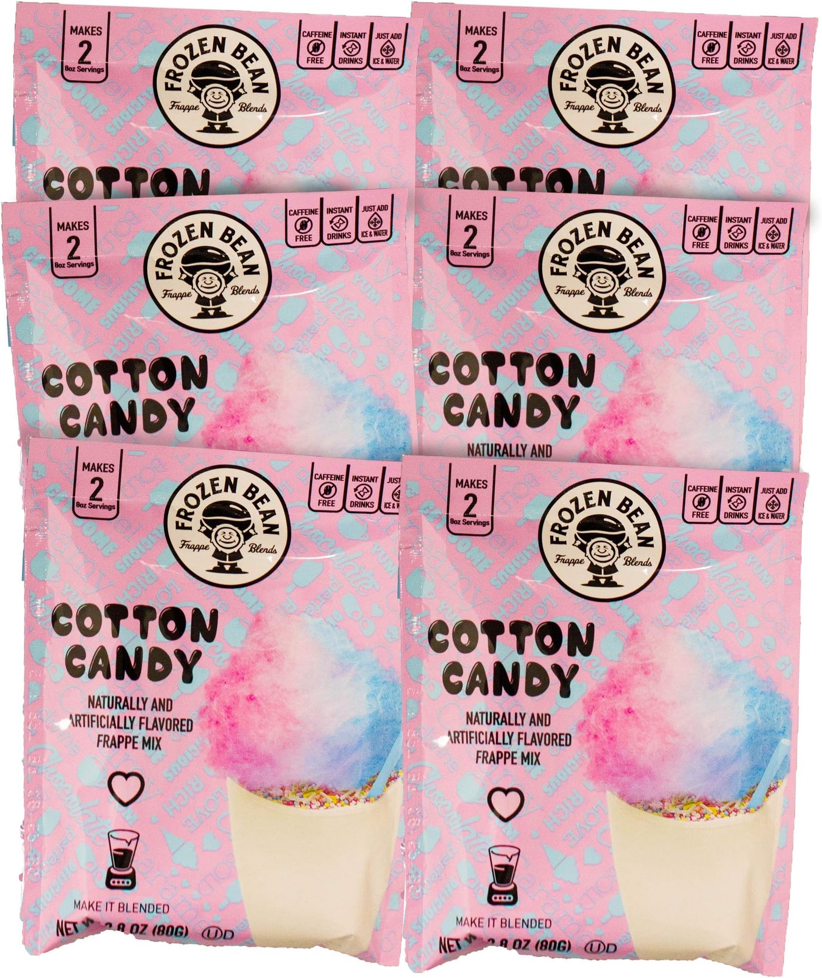 Frozen Bean, Cotton Candy Frappe Mix, 6 Packets, 12 Servings