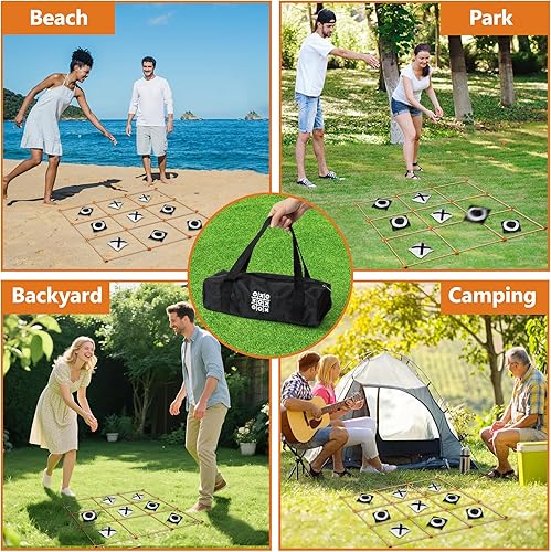 Miniatura 6 de MALLMALL6 Juego gigante de Tic Tac Toe para verano al aire libre, 4 pies x 4 pies, sin montaje, juego de madera para interiores con 10 bolsas