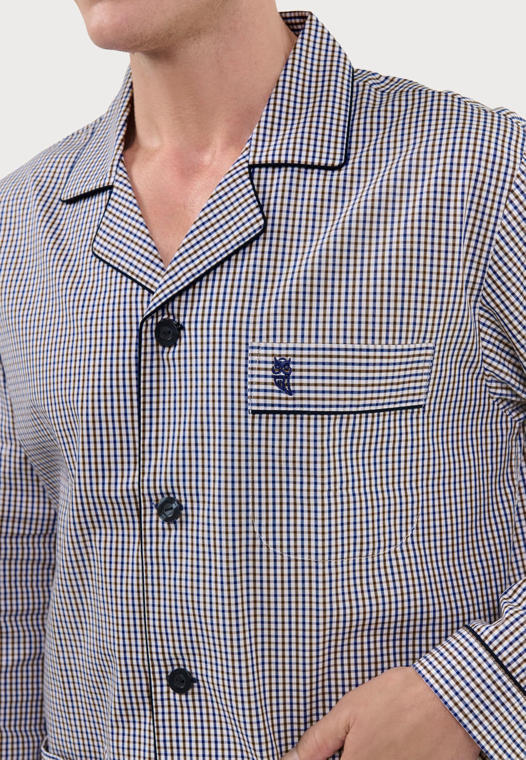 El Búho Nocturno Pigiama Uomo Lungo Cotone 100% - Popeline Set Classico Due Pezzi Giacca Maniche Lunghe Bottoni - Abbigliamento Notte Ospedale Leggero Autunno Estate Taglie Forti - Beige 2991, XXL